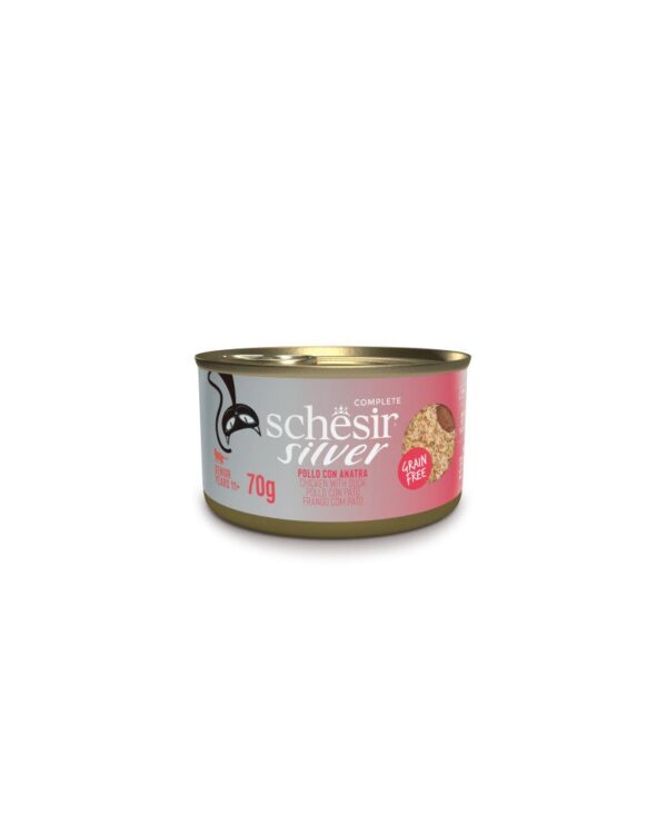 Schesir silver cat senior pollo y pato lata 70gr